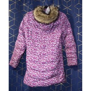 Vintage‎ Y2K Land's End Girls Coat Jacket XL 16 EUC Removable Fur on Hood Floral